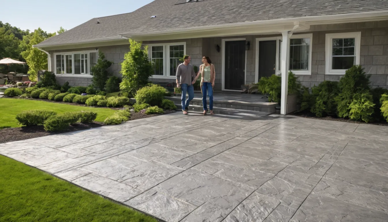 Stamped concrete patio with a stone pattern behind a ranch home in Mesquite
